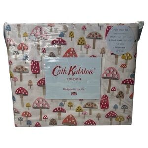 Cath Kidston Mini Mushrooms Russet Twin 3-Piece Cotton Percale Sheet Set NWT